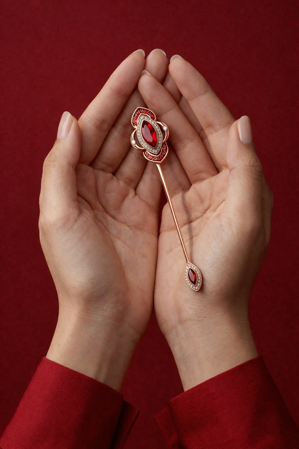 Брошь - игла "Фернан" с рубинами и конъячными бриллиантами